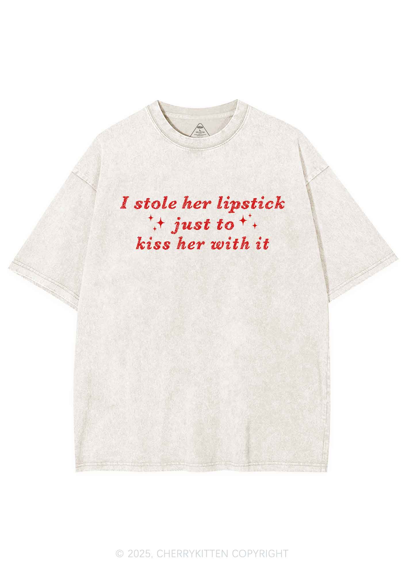 I Stole Her Lipstick Pride Y2K Shirts Washed Tee Cherrykitten