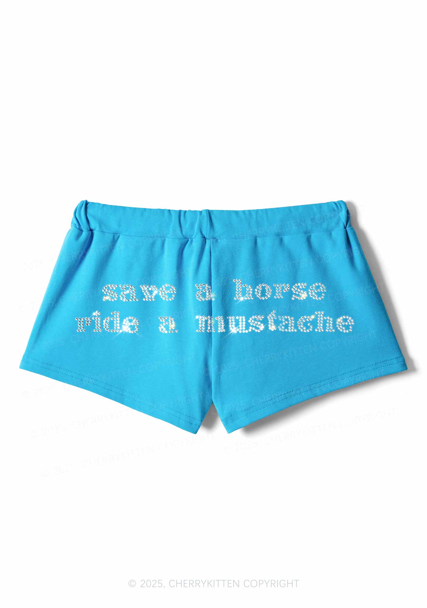 Rhinestone Ride A Mustache Y2K Drawstring Mini Shorts Cherrykitten