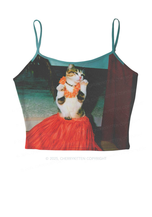 Dancing Cat Y2K Mesh Cami Tank Cherrykitten