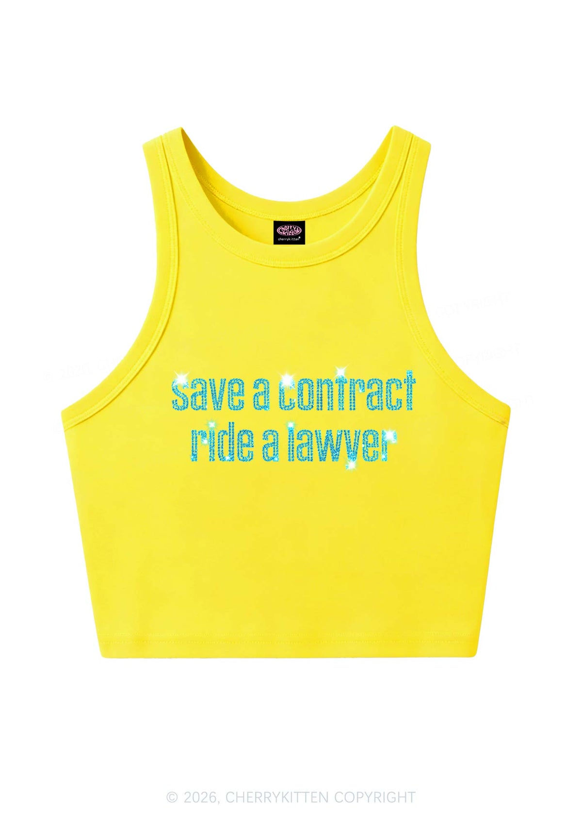 Rhinestone Ride A Lawyer Y2K Crop Tank Top Cherrykitten