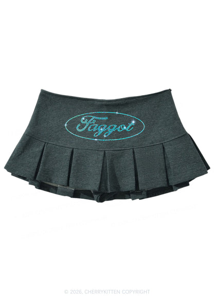 Rhinestone Oval Faggot Pride Y2K Mini Pleated Skirts Cherrykitten