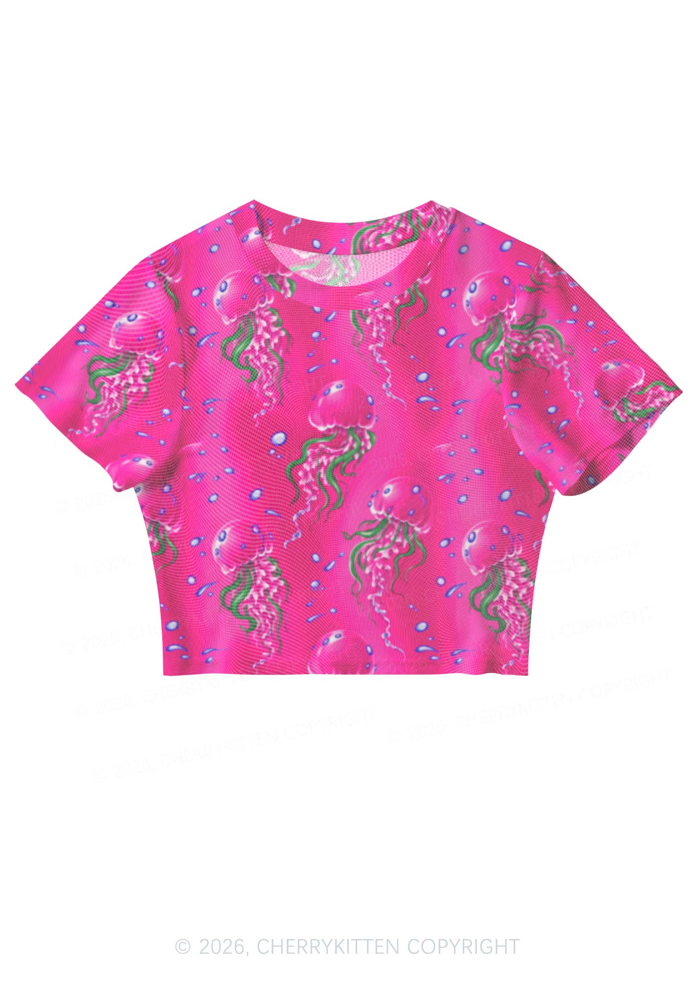 Hot Pink Jellyfish Bubble Y2K Mesh Crop Top Cherrykitten