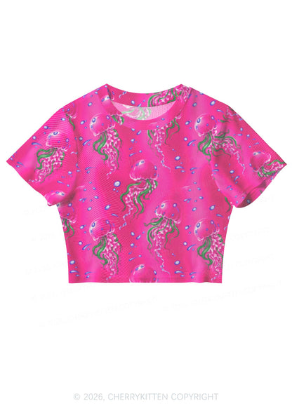 Hot Pink Jellyfish Bubble Y2K Mesh Crop Top Cherrykitten