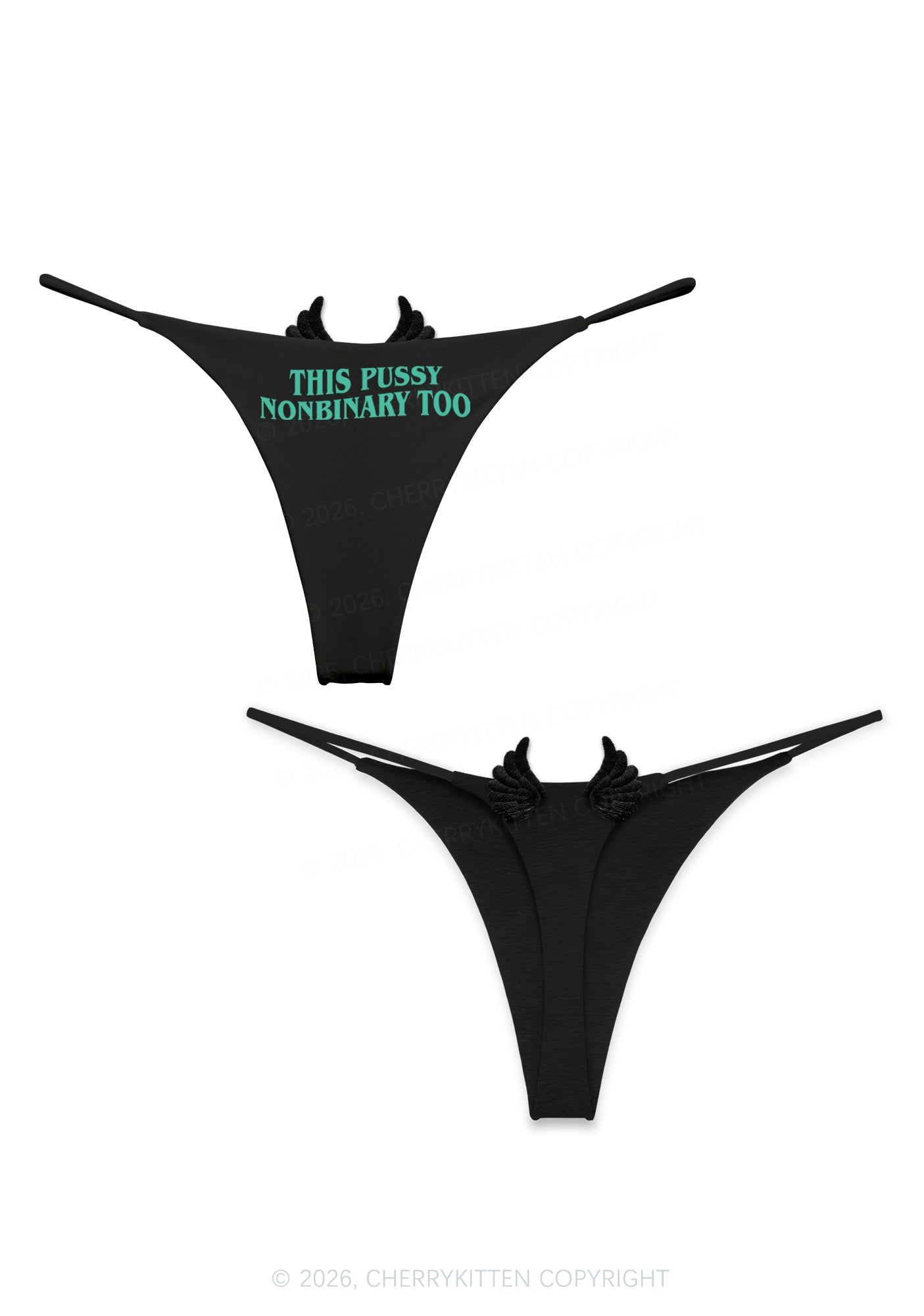 This Puxxy Nonbinary Too Y2K Goth Angel Wings Bikini String Thong Cherrykitten