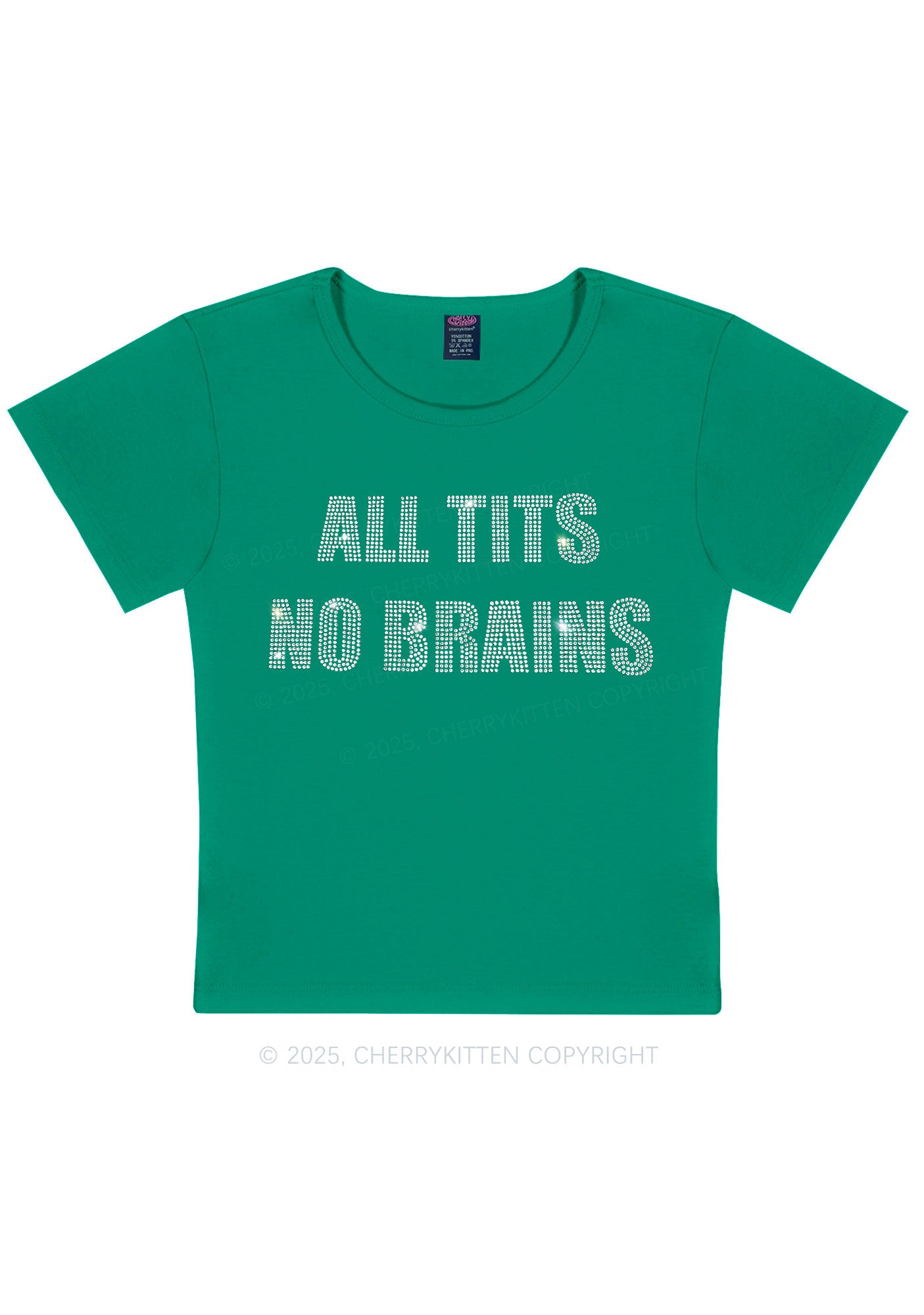 Rhinestone All Txts No Brains Y2K Baby Tee Cherrykitten
