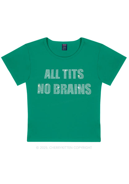 Rhinestone All Txts No Brains Y2K Baby Tee Cherrykitten