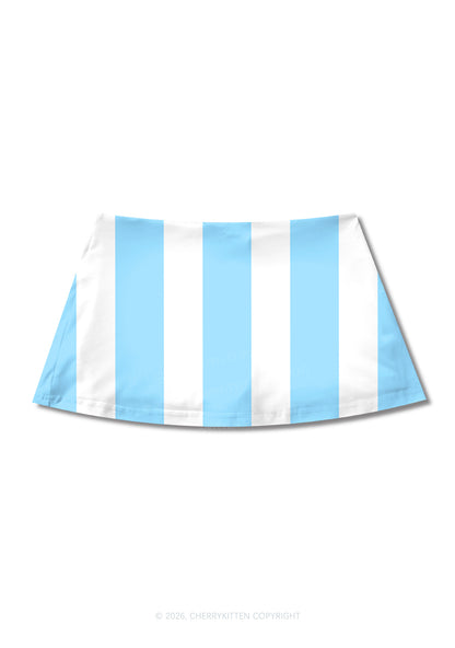 Blue White Stripes Y2K Print Mini Skirt Cherrykitten