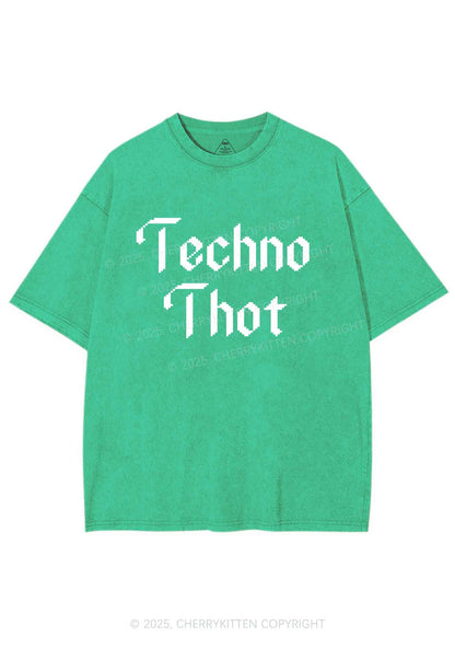 Techno Thot Y2K Shirts Washed Tee Cherrykitten