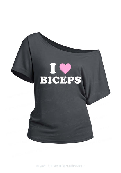 I Love Biceps Y2K Off Shoulder Tee Cherrykitten
