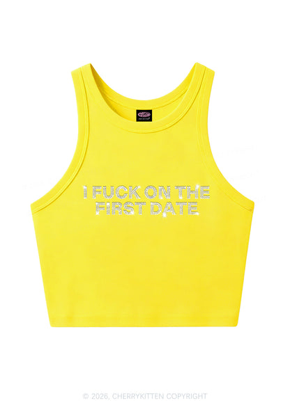 Rhinestone Fxxk On First Date Y2K Crop Tank Top Cherrykitten