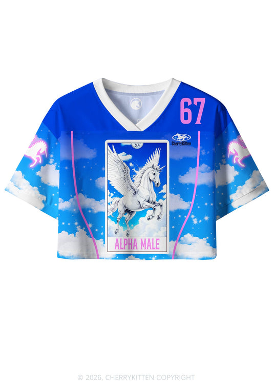 Blue Sky Alpha Male Unicorn Y2K Crop Sport Jersey Shirts Cherrykitten
