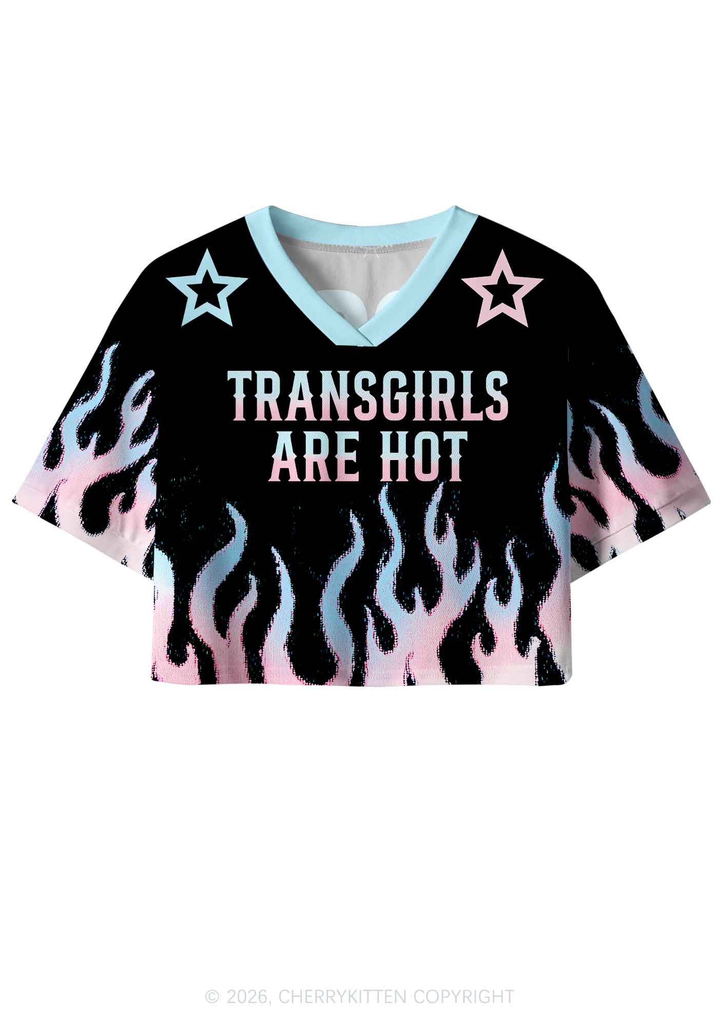 Transgirls Are Hot Flame Pride Y2K Crop Sport Jersey Shirts Cherrykitten