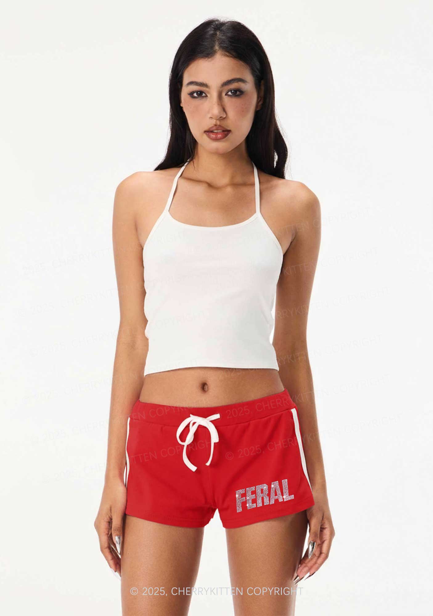 Rhinestone Mini Feral Y2K Drawstring Mini Shorts Cherrykitten