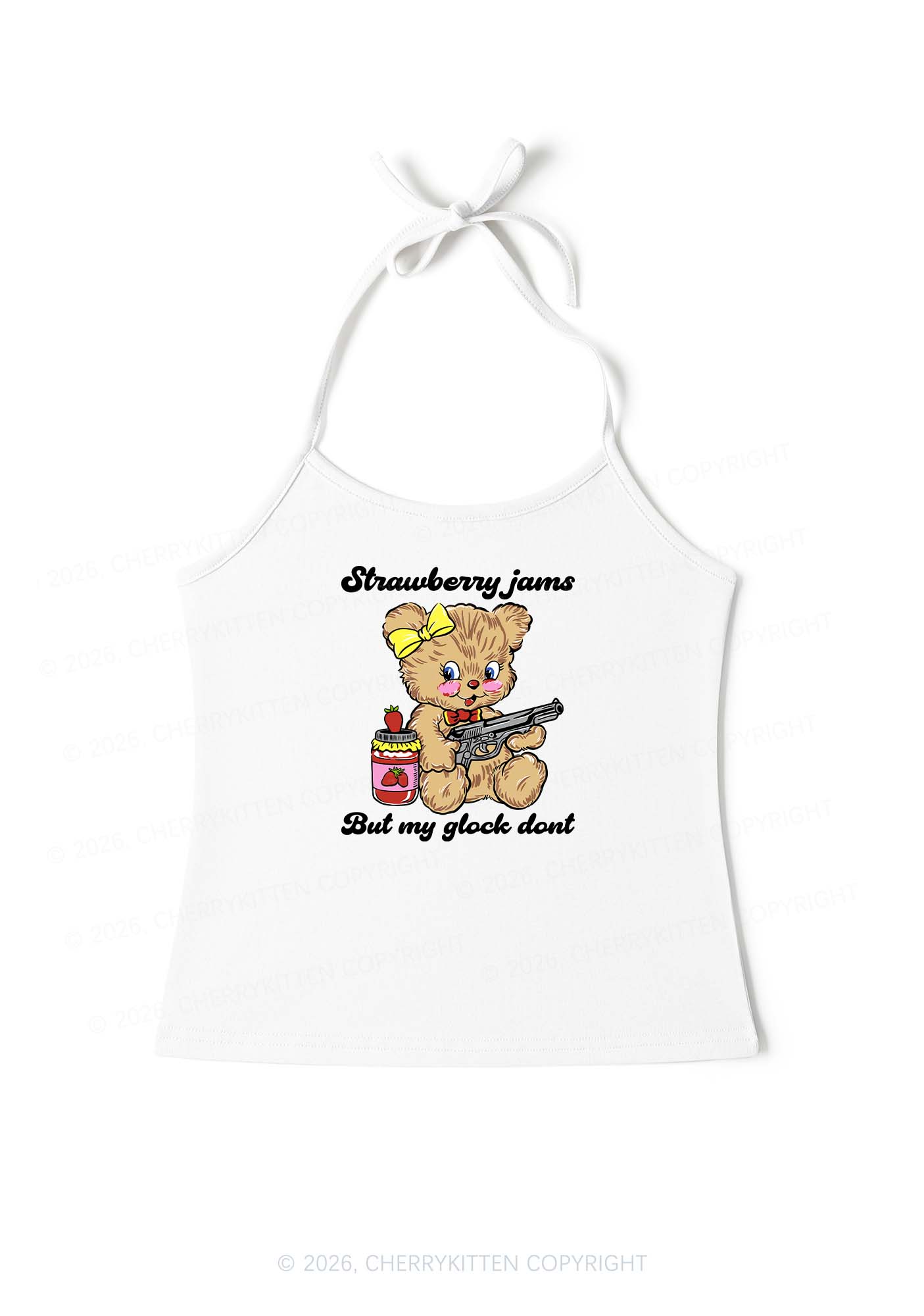 Strawberry Jams Bear Y2K Halter Neck Cami Cherrykitten