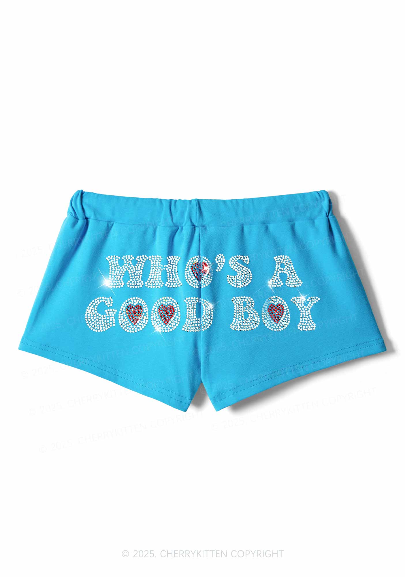 Rhinestone Whos A Good Boy Y2K Drawstring Mini Shorts Cherrykitten
