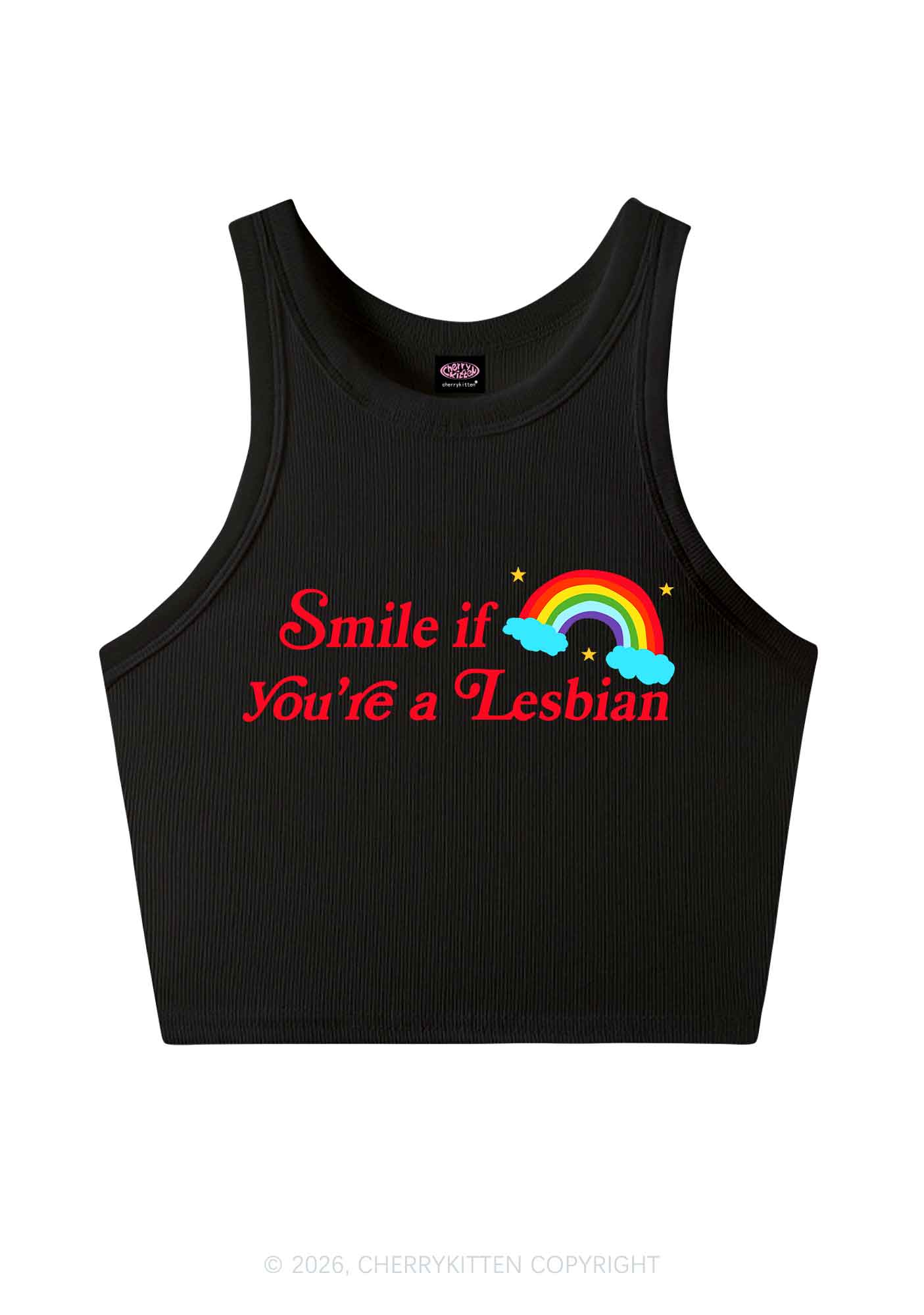Smile If You Are Lesbian Pride Y2K Crop Tank Top Cherrykitten