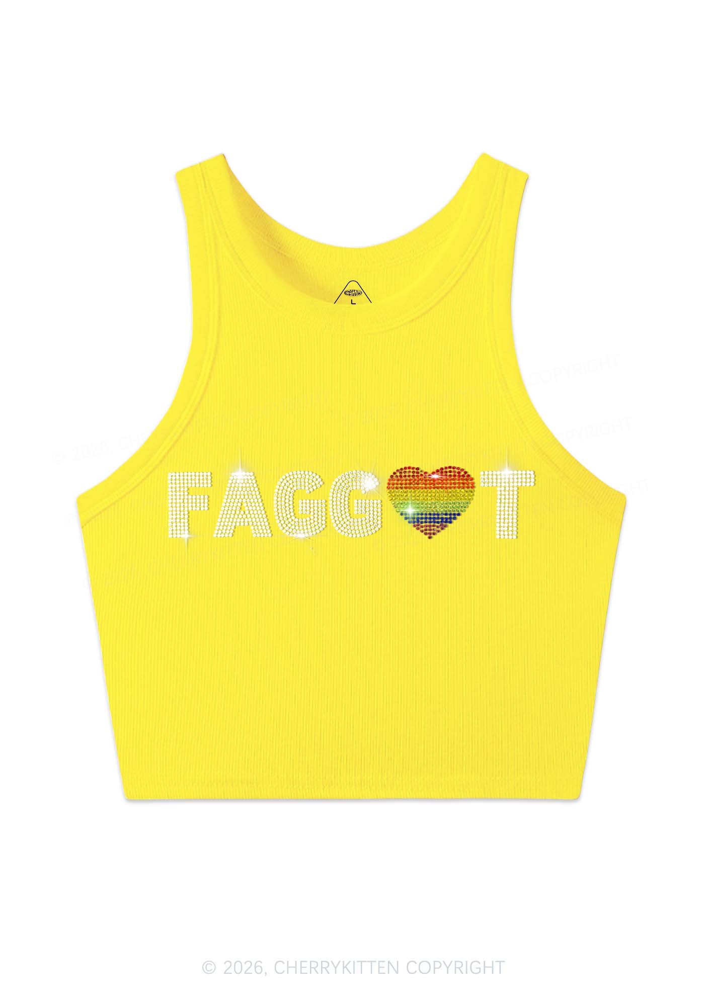 Rhinestone Rainbow Heart Faggot Pride Y2K Crop Tank Top Cherrykitten