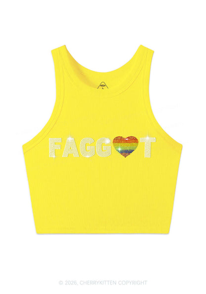 Rhinestone Rainbow Heart Faggot Pride Y2K Crop Tank Top Cherrykitten