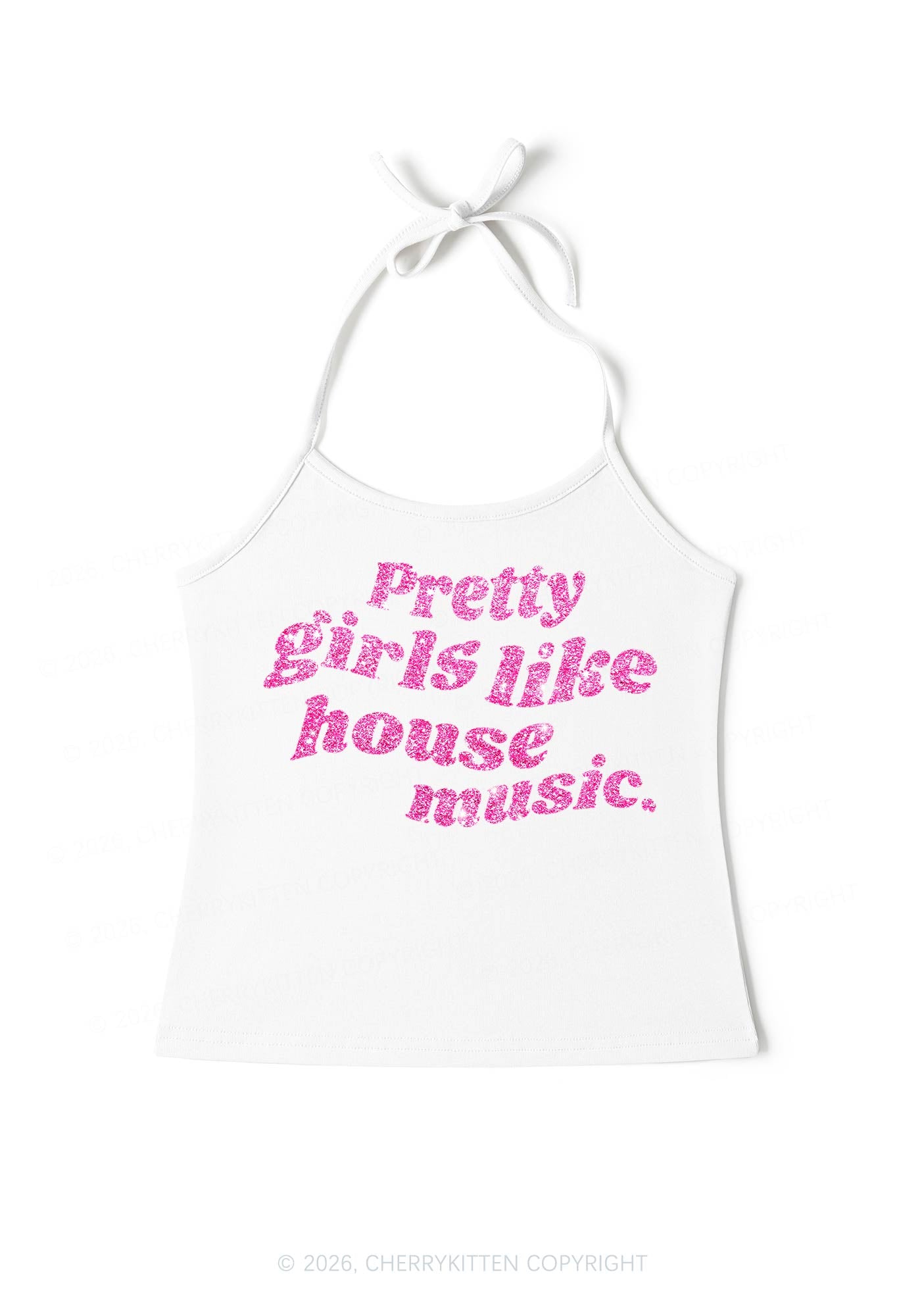 Glitter Pretty Girls Like House Music Y2K Halter Neck Cami Cherrykitten