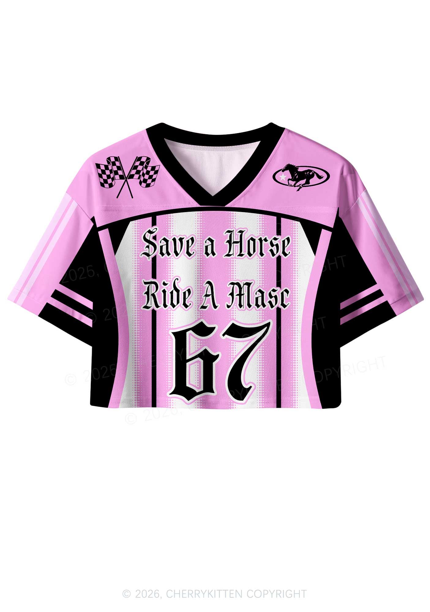 Pink Save Horse Ride Masc Pride Y2K Crop Sport Jersey Shirts Cherrykitten