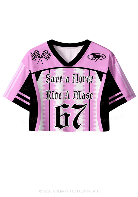 Pink Save Horse Ride Masc Pride Y2K Crop Sport Jersey Shirts Cherrykitten