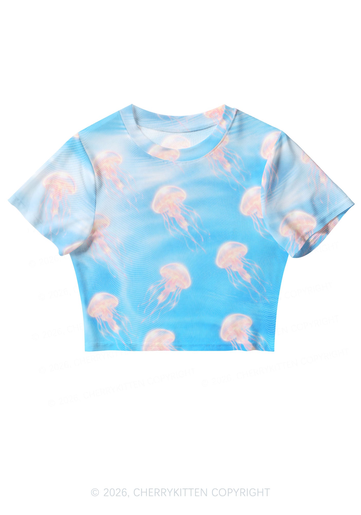 Pink Jellyfish Underwater Y2K Mesh Crop Top Cherrykitten