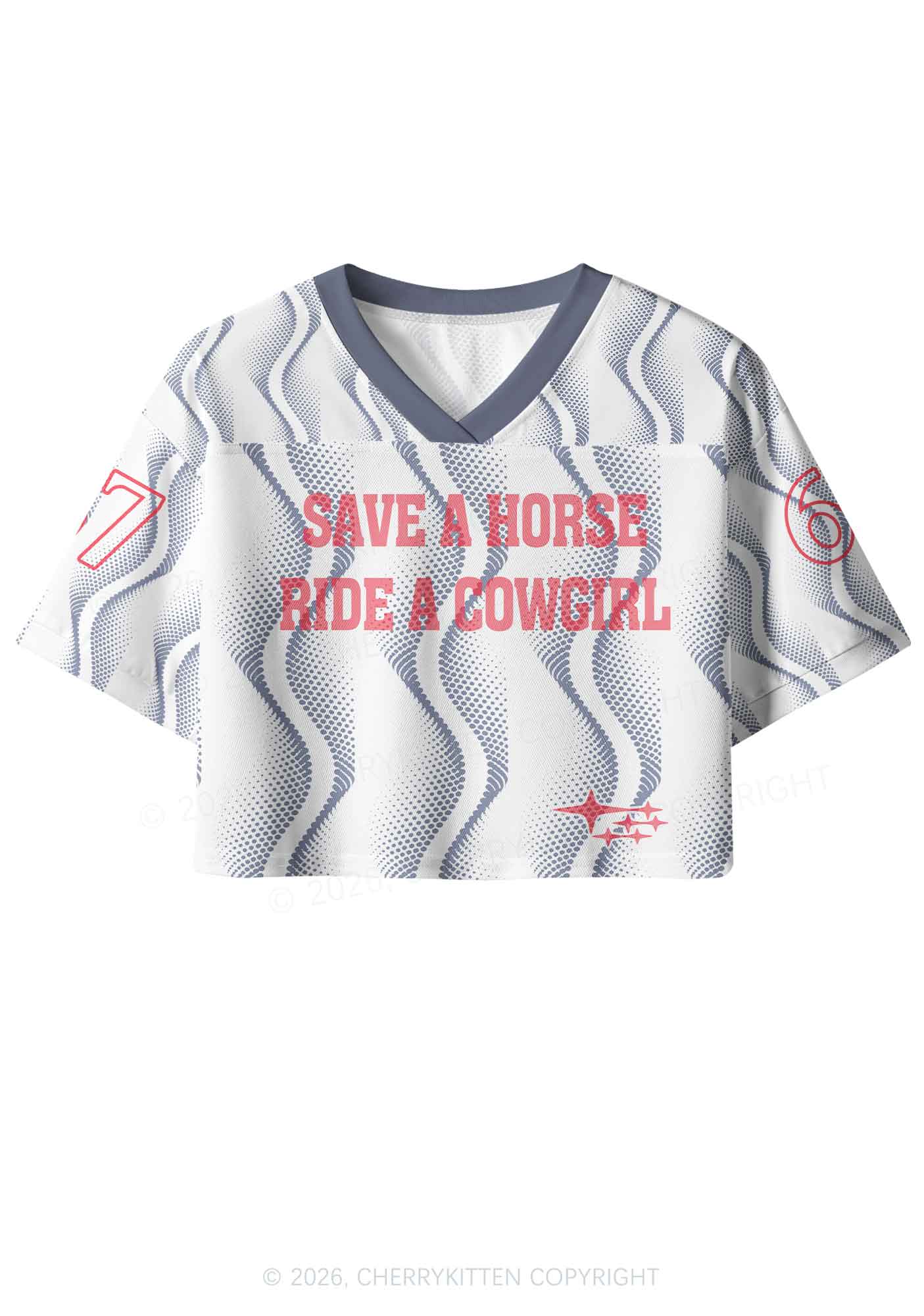 Ride A Cowgirl Blue Wave Pride Y2K Crop Sport Jersey Shirts Cherrykitten