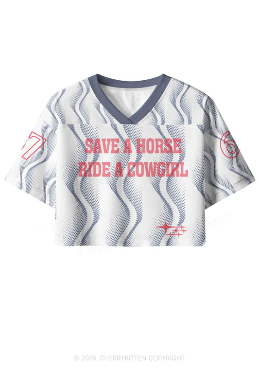Ride A Cowgirl Blue Wave Pride Y2K Crop Sport Jersey Shirts Cherrykitten