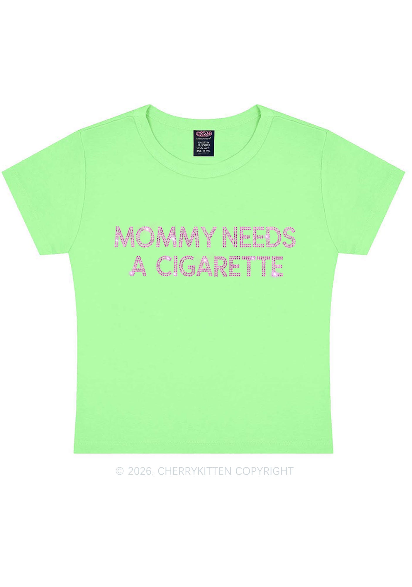 Rhinestone Mommy Needs Cigarette Y2K Baby Tee Cherrykitten