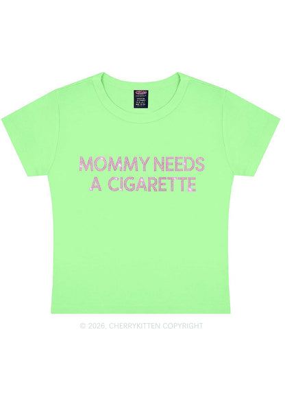 Rhinestone Mommy Needs Cigarette Y2K Baby Tee Cherrykitten