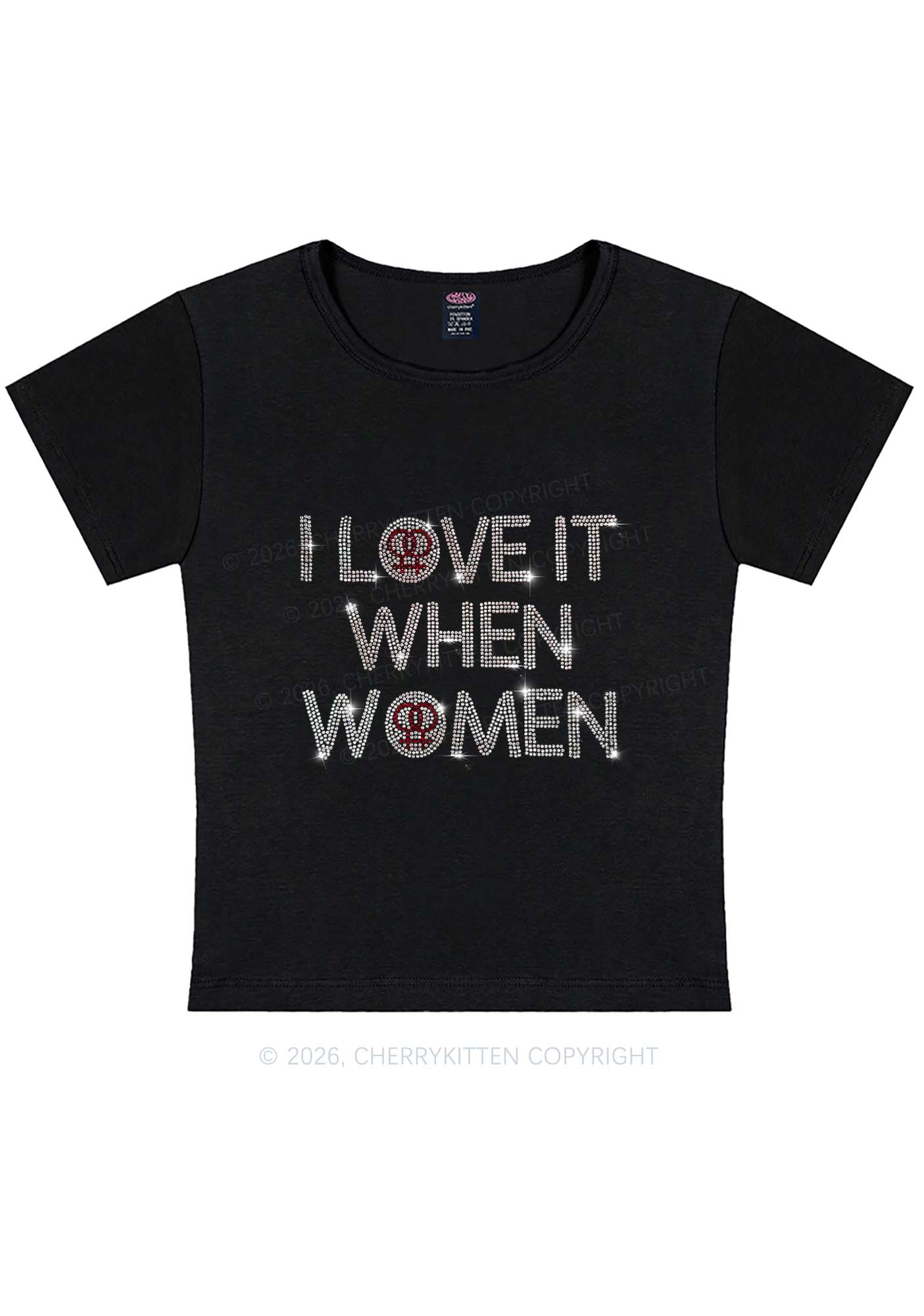 Rhinestone I Love It When Women Pride Y2K Baby Tee Cherrykitten