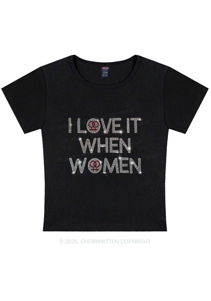 Rhinestone I Love It When Women Pride Y2K Baby Tee Cherrykitten