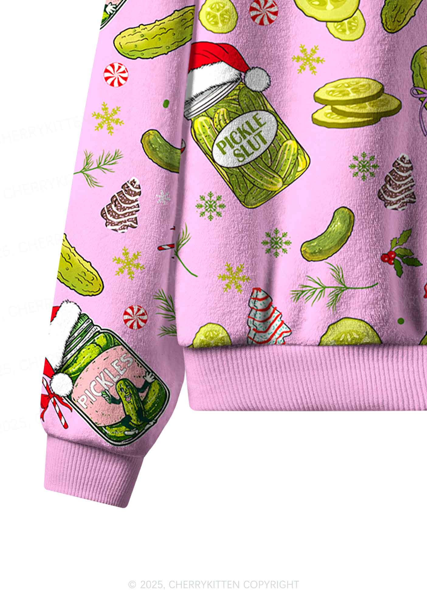 Christmas Santa Pickle Y2K Fleece Long Sleeve Pajama Set Cherrykitten