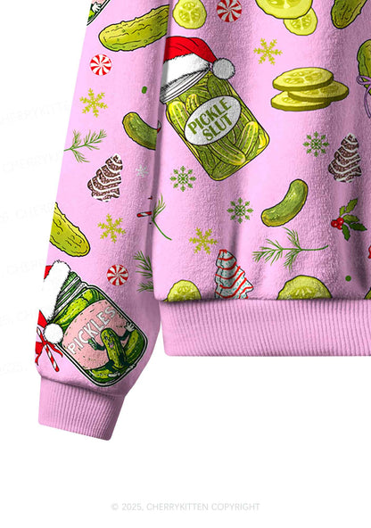 Christmas Santa Pickle Y2K Fleece Long Sleeve Pajama Set Cherrykitten