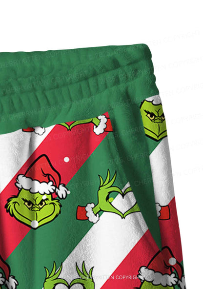 Christmas Red Whoville Heart Hands Y2K Fleece Long Sleeve Pajama Set Cherrykitten
