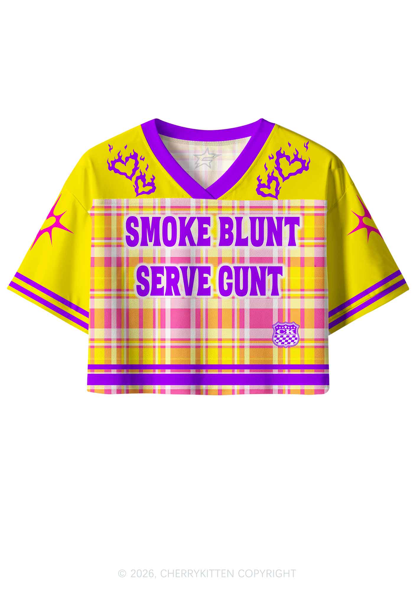 Smoke Blunt Yellow Plaid Y2K Crop Sport Jersey Shirts Cherrykitten