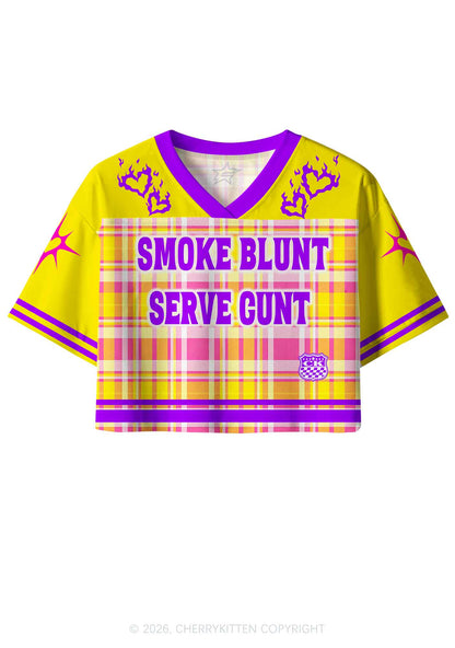 Smoke Blunt Yellow Plaid Y2K Crop Sport Jersey Shirts Cherrykitten