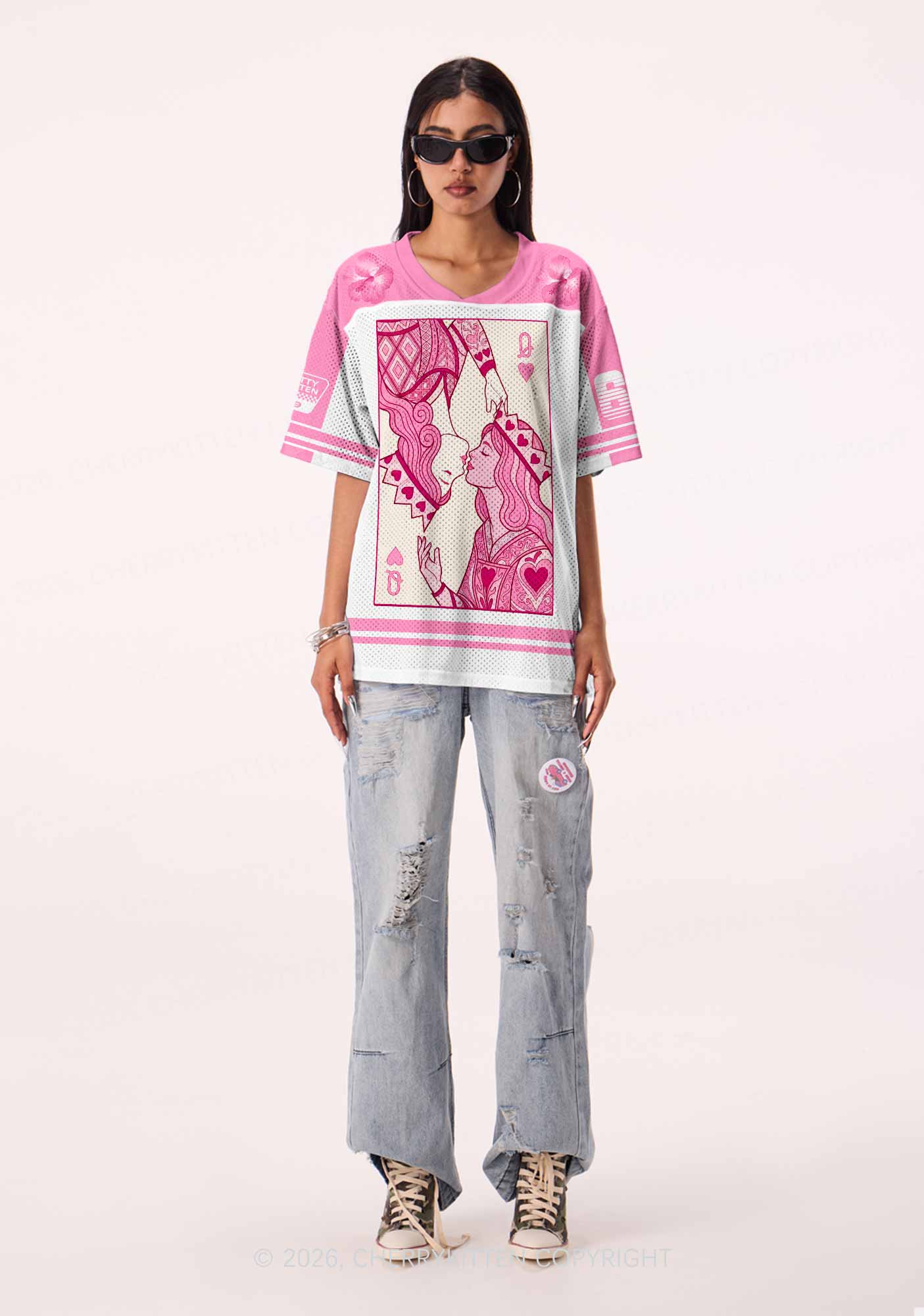 Two Pink Queens Kissing Pride Y2K Sport Jersey Shirts Cherrykitten