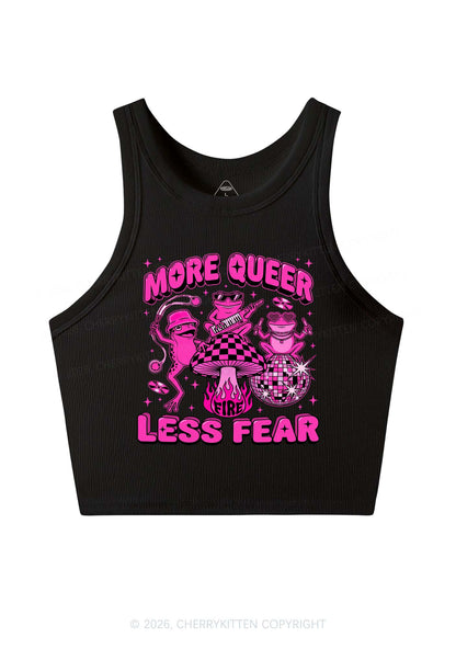 More Queer Less Fear Pride Y2K Crop Tank Top Cherrykitten