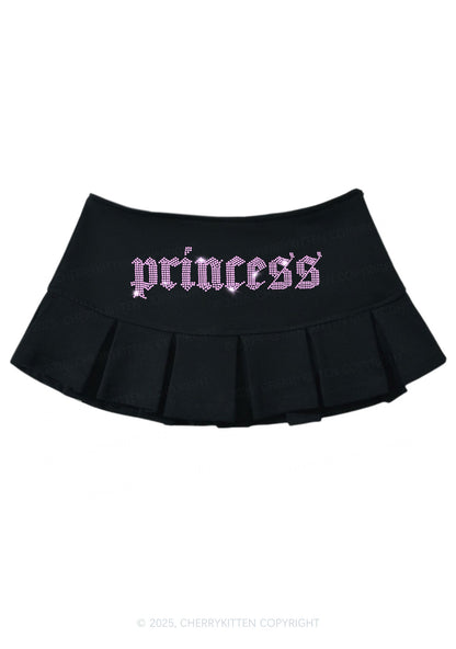 Rhinestone Princess Y2K Mini Pleated Skirts Cherrykitten