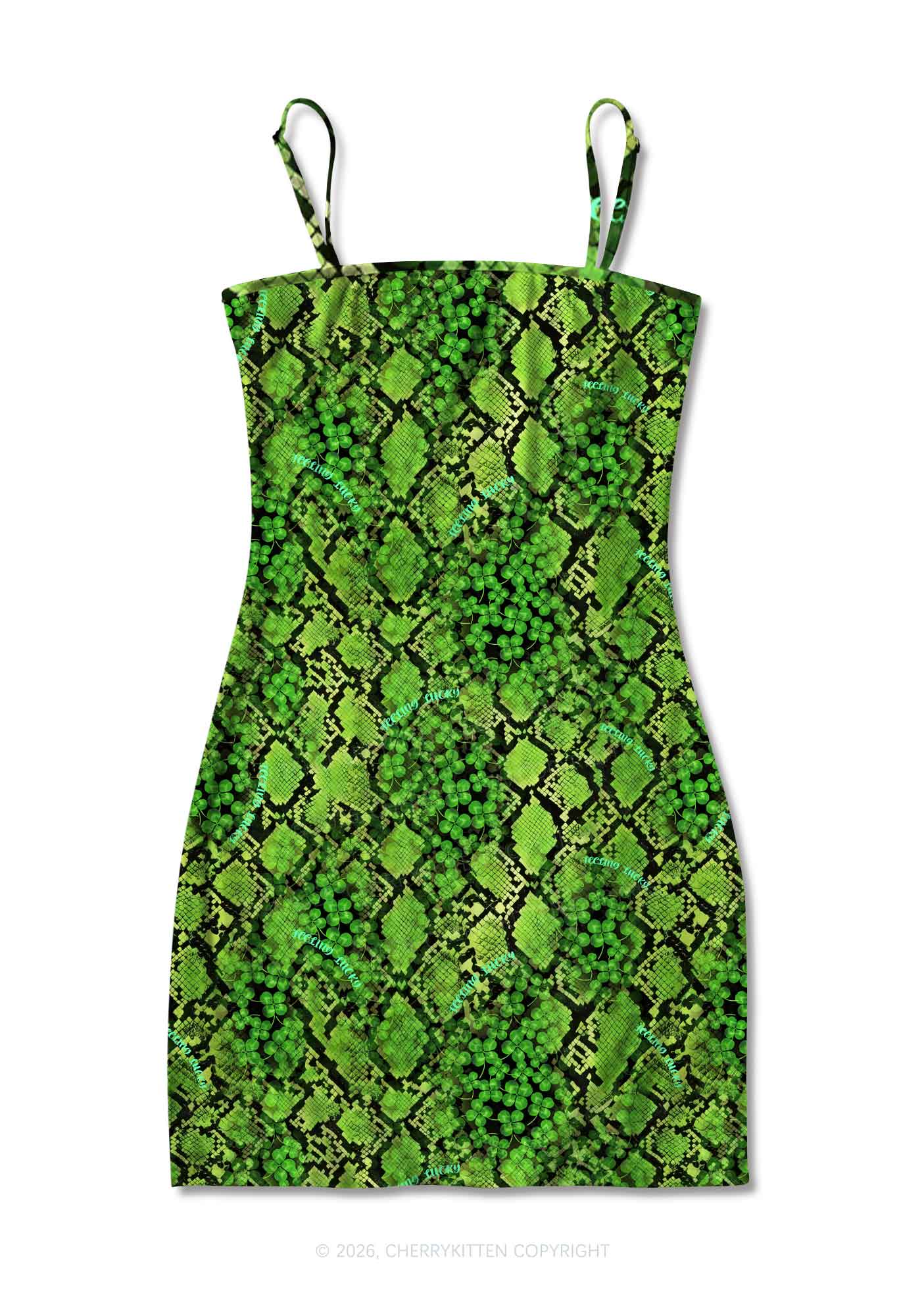 Clover Snake Pattern St Patricks Y2K Print Slip Dress Cherrykitten
