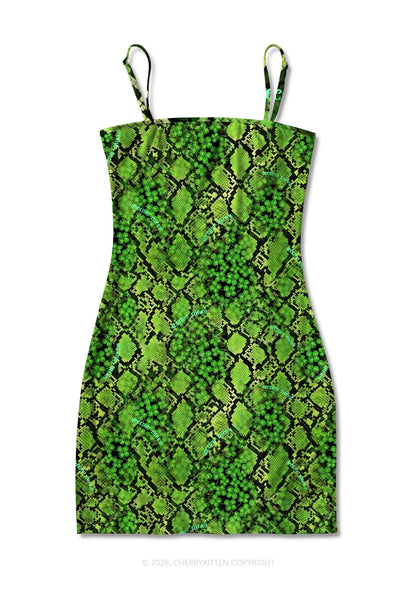Clover Snake Pattern St Patricks Y2K Print Slip Dress Cherrykitten