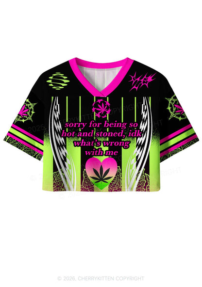 Sorry For Being Hot And Stoned Y2K Crop Sport Jersey Shirts Cherrykitten