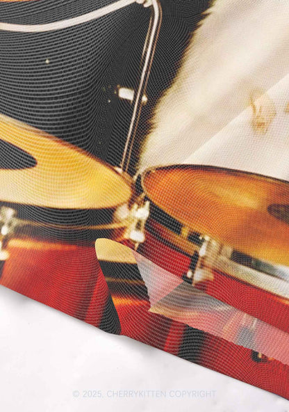Rats Drummer Y2K Mesh Crop Top Cherrykitten