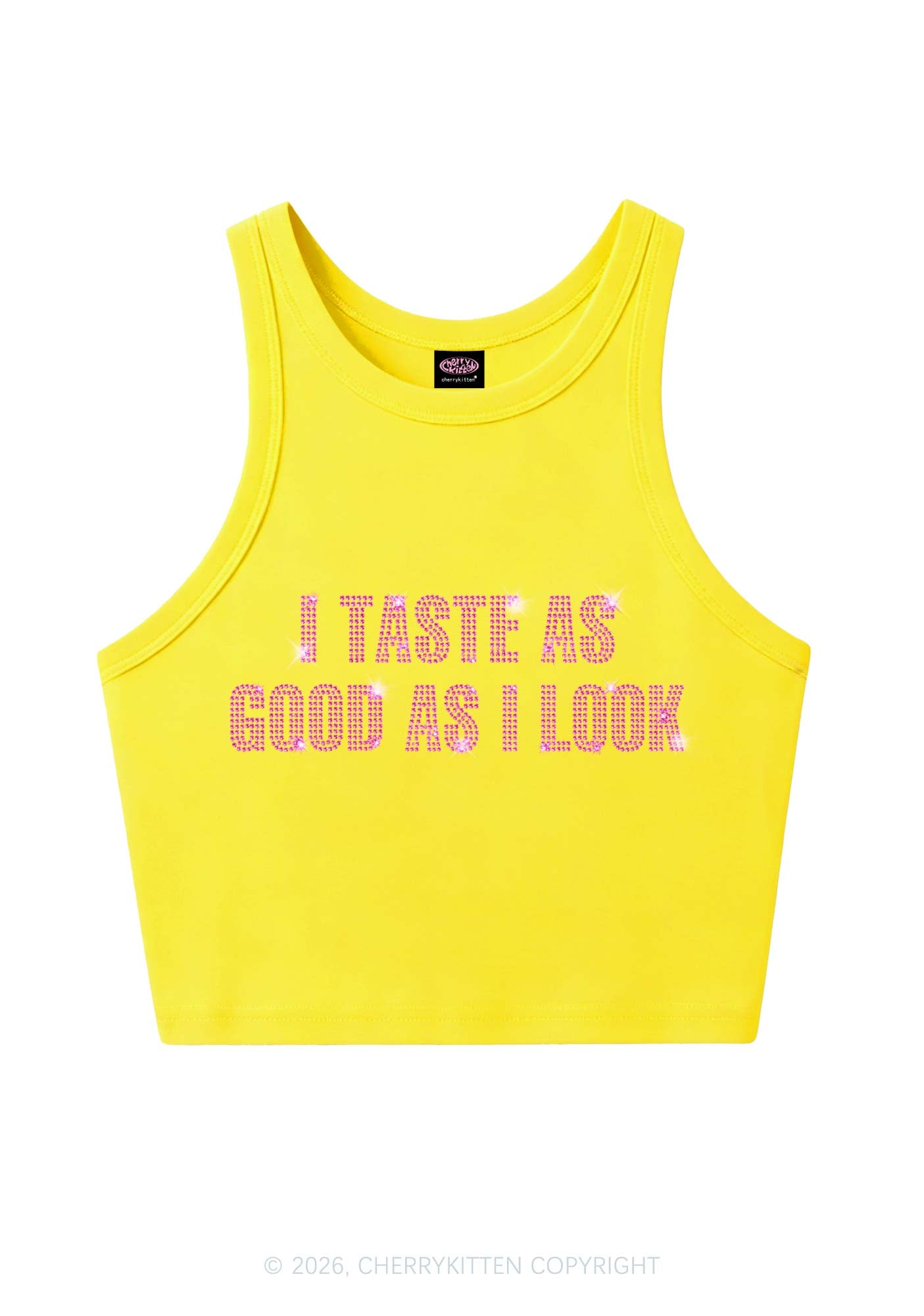 Rhinestone Taste Good Y2K Crop Tank Top Cherrykitten