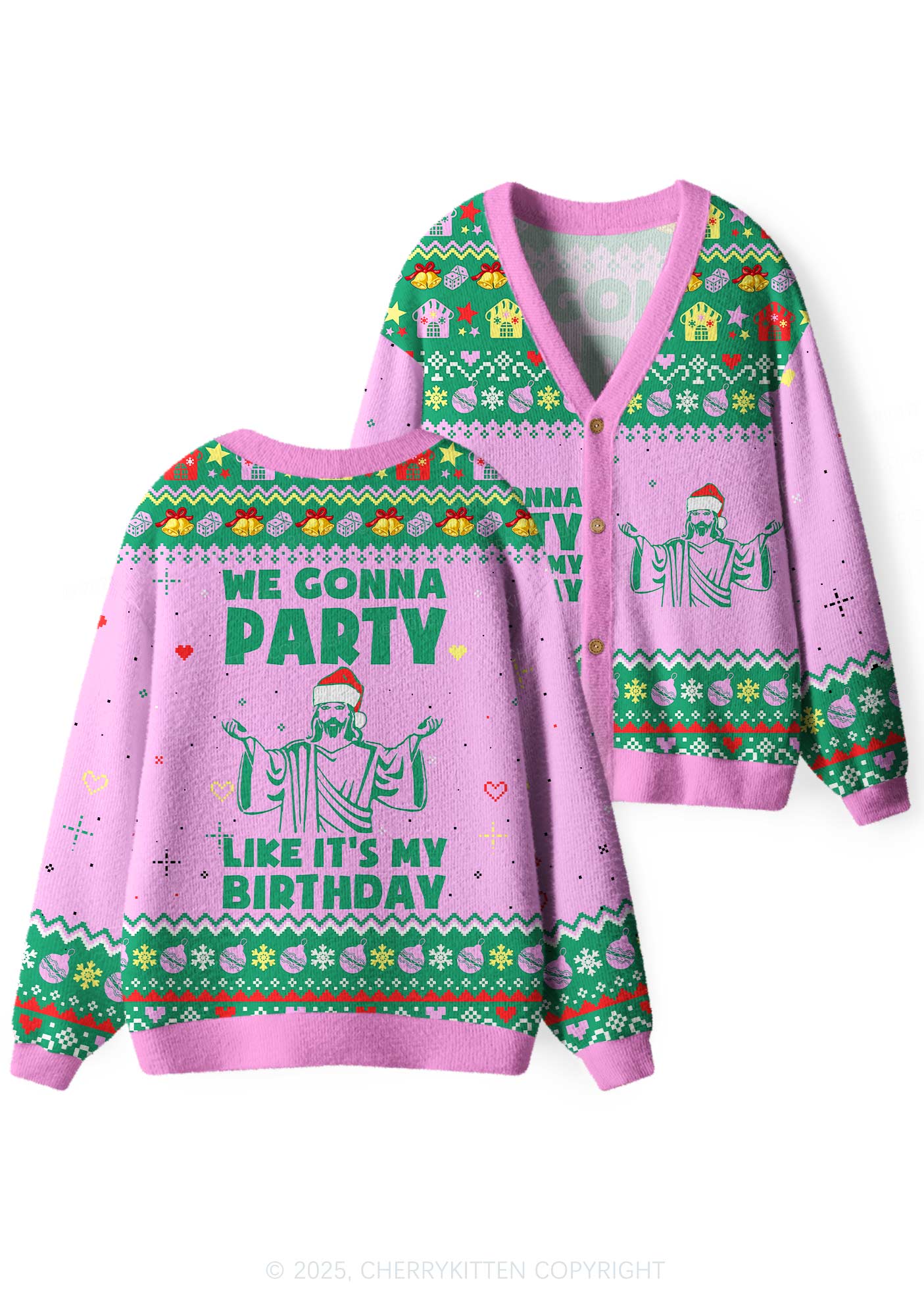 We Gonna Party Y2K Christmas Cardigan Knit Sweatshirt Cherrykitten
