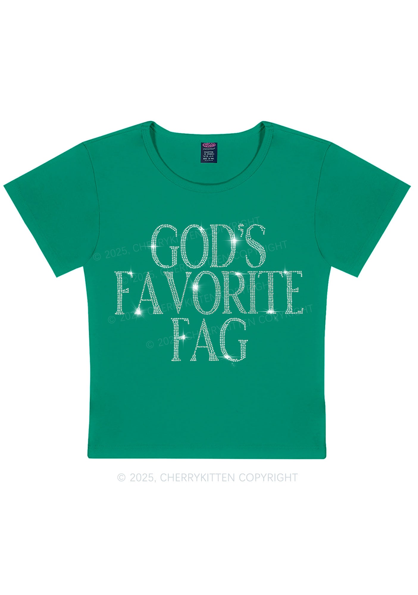 Rhinestone Gods Favorite Fag Pride Y2K Baby Tee Cherrykitten