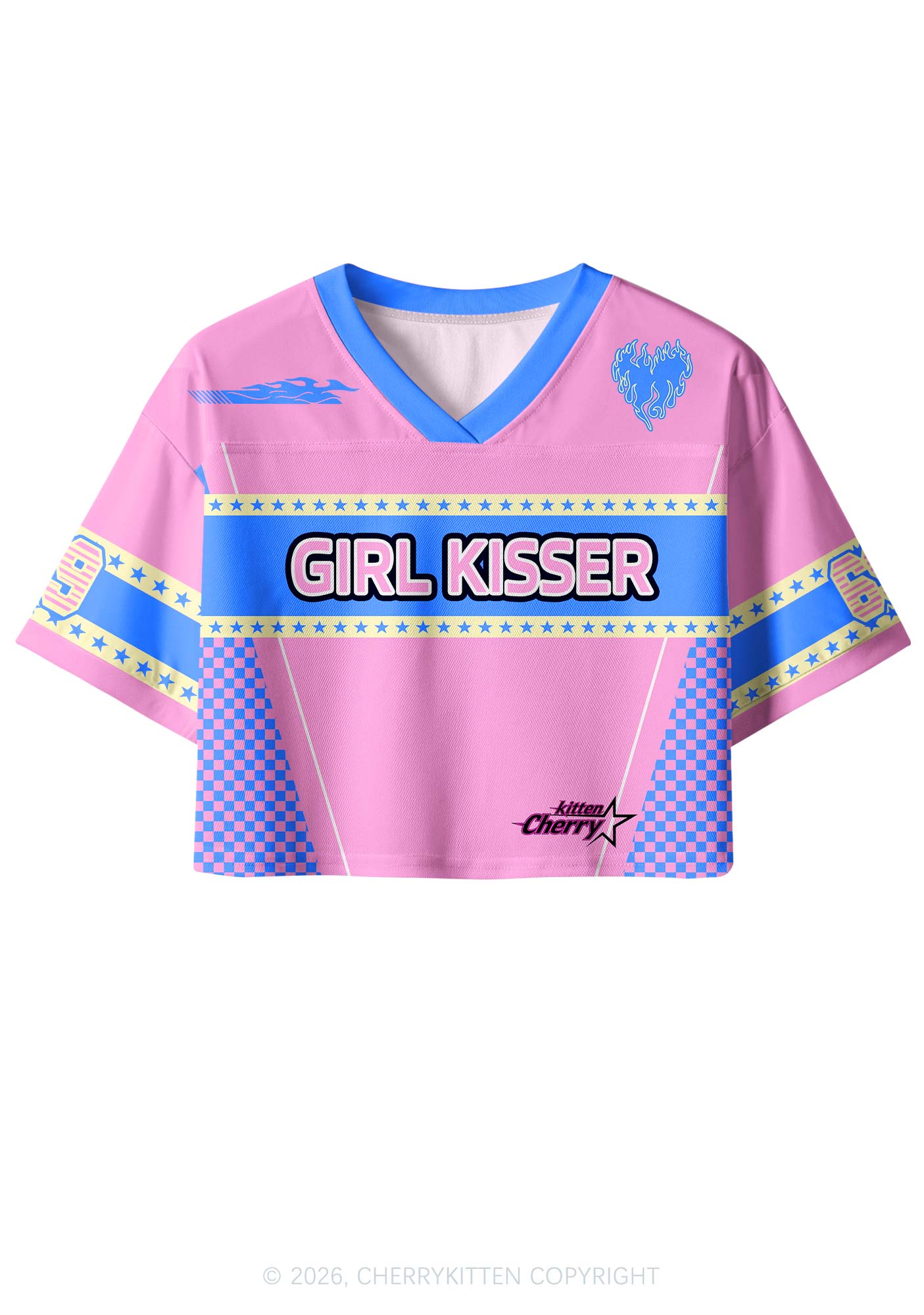 Pink Girl Kisser Pride Y2K Crop Sport Jersey Shirts Cherrykitten