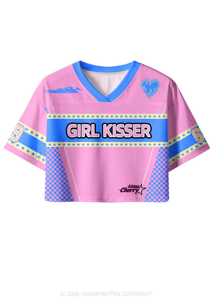 Pink Girl Kisser Pride Y2K Crop Sport Jersey Shirts Cherrykitten
