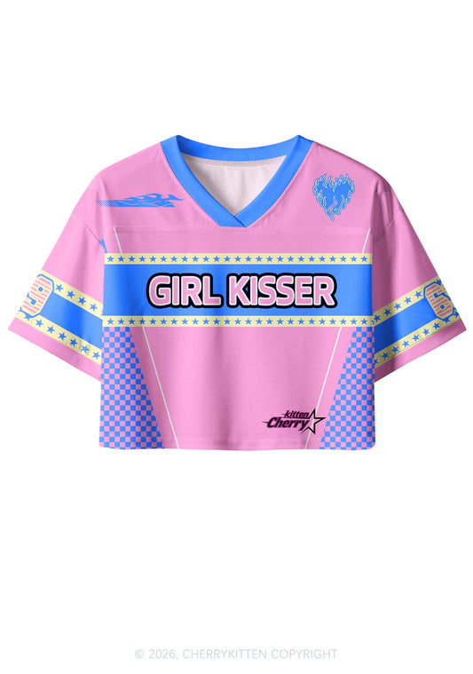 Pink Girl Kisser Pride Y2K Crop Sport Jersey Shirts Cherrykitten